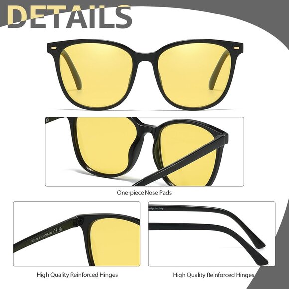 Polarized Night Vision Glasses Women Anti Glare Driving Yellow Lens UV400 - Picture 7 of 7